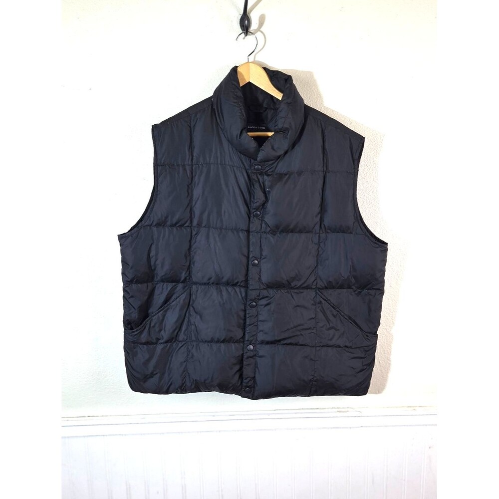 Lands End Mens XL Down Puffer Vest Black Full Snap Winter Lightweight Outdoor
